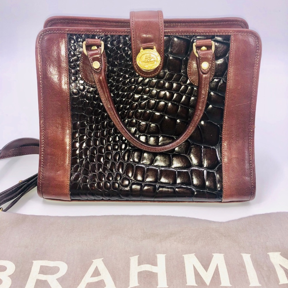 ✨Brahmin Brown Croc Effect Leather Bag with Dustbag Excellent Gorgeous Old Money